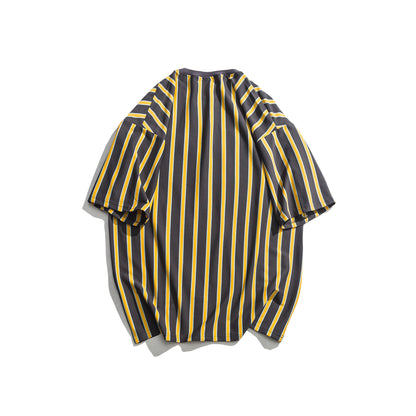 Loose vertical stripes short sleeves