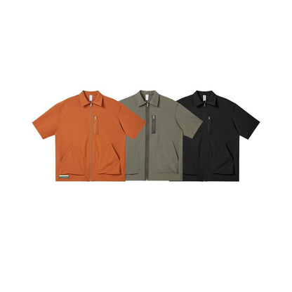 Men's And Women's Retro Solid Color Three-dimensional Pocket Solid Color Short Sleeve