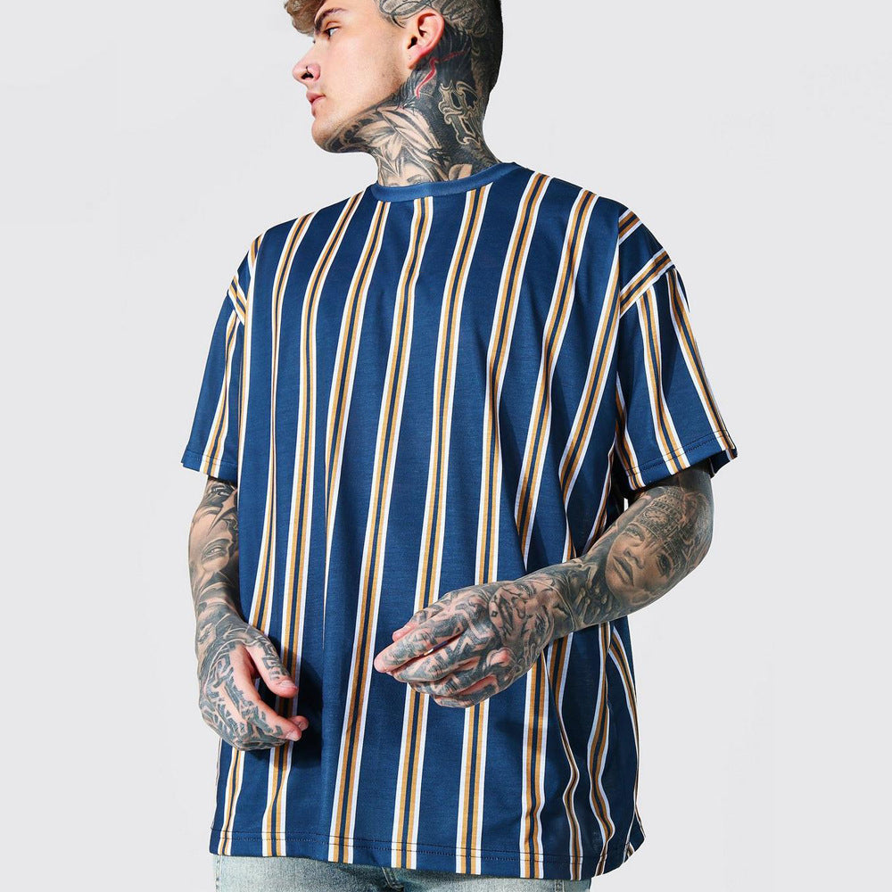 Short-sleeved 3D Printed T-shirt With Simple Stripes