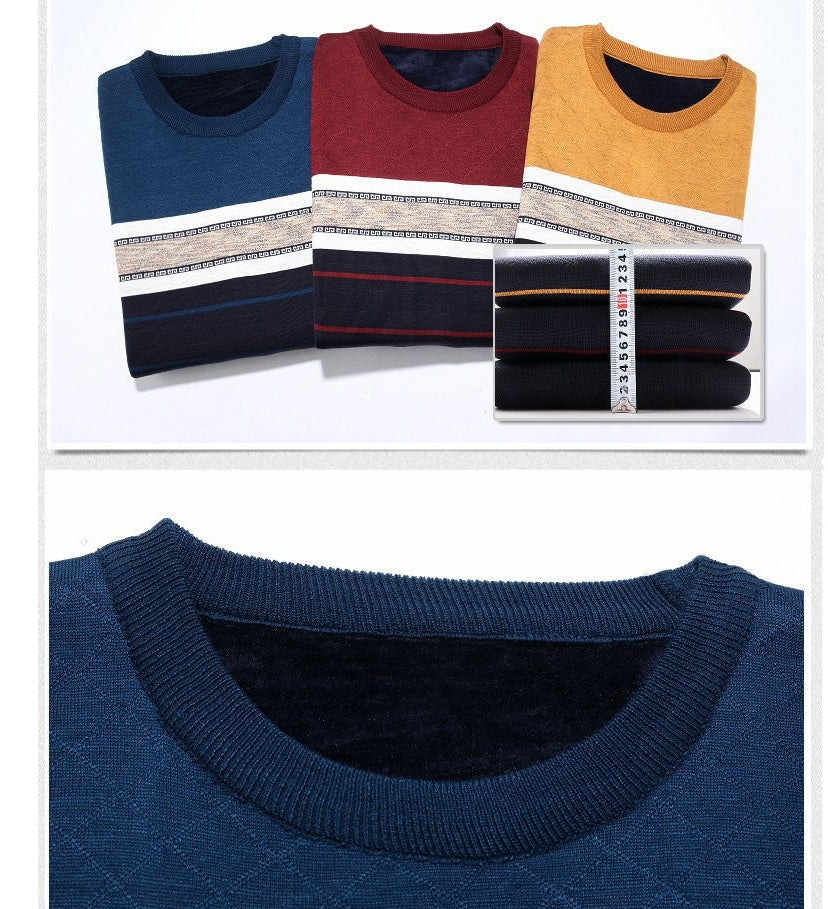 Round neck striped long sleeve sweater