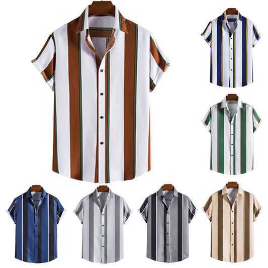 Men's Casual Striped Short Sleeve Shirt