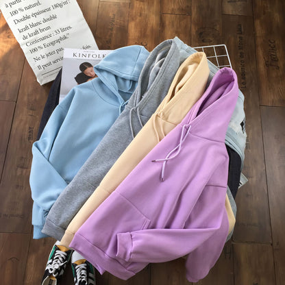 Long Sleeve Solid Color Hooded Sweater Couple
