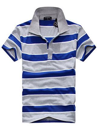 Collar Striped Short Sleeved T-shirt Men's Real Pocket