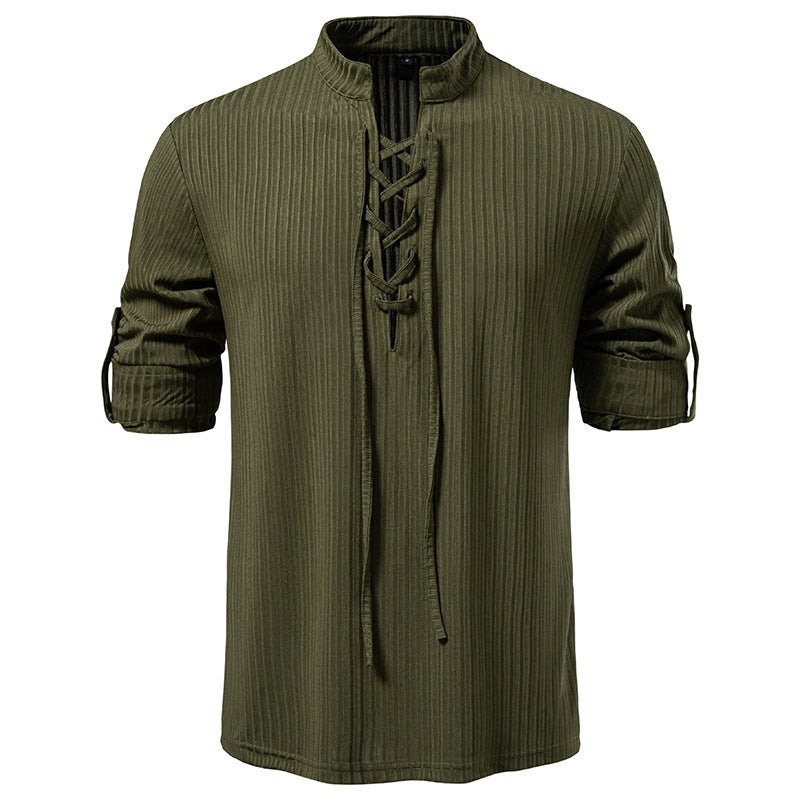 Men's Casual Long Sleeve Drawstring Design T-shirt