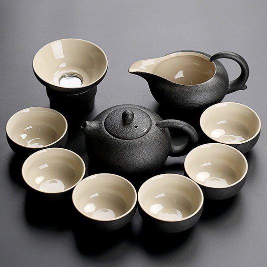 Black pottery tea cup set