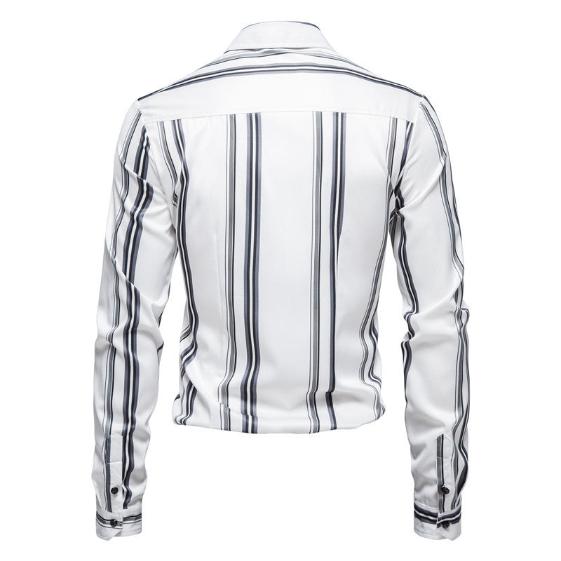 Autumn And Winter Men's Vertical Stripes Printed Long-sleeved Shirt