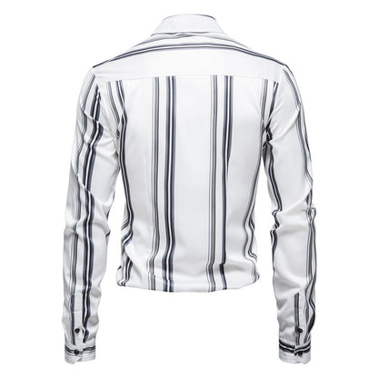Autumn And Winter Men's Vertical Stripes Printed Long-sleeved Shirt