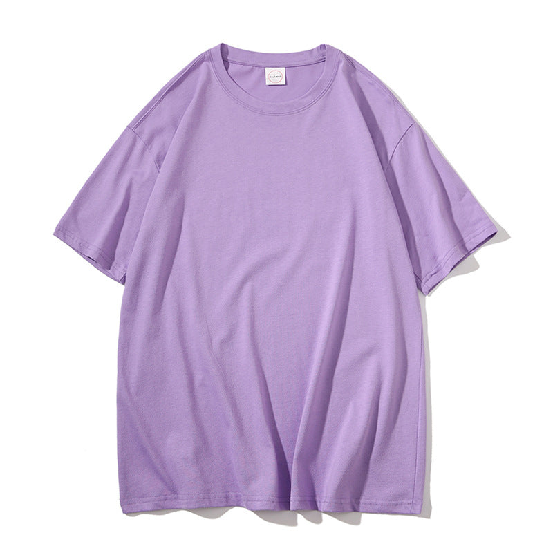 Loose Couple All-match Solid Color Round Neck Short Sleeves