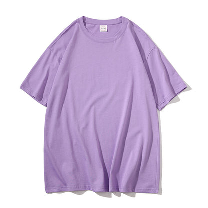 Loose Couple All-match Solid Color Round Neck Short Sleeves
