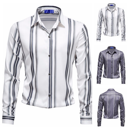 Autumn And Winter Men's Vertical Stripes Printed Long-sleeved Shirt