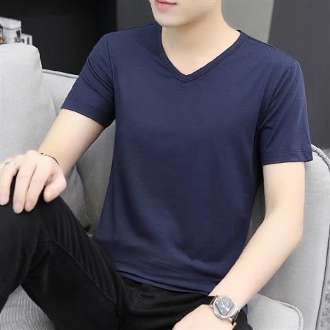 Men's Solid-color Versatile V-neck Short Sleeves