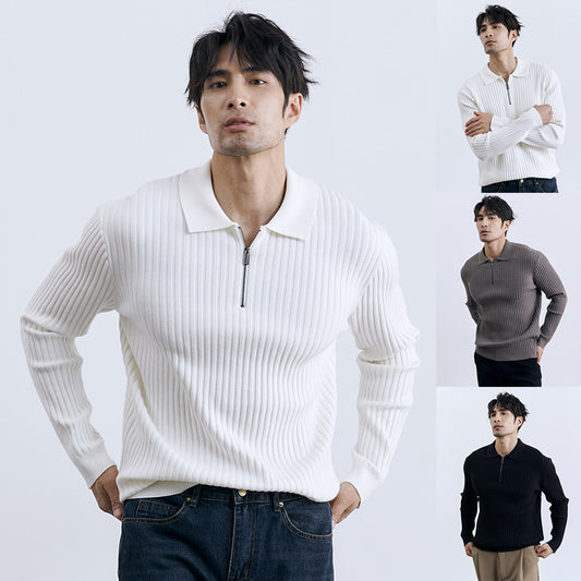 Men's Half-zip Long Sleeve Sweater With Lapel