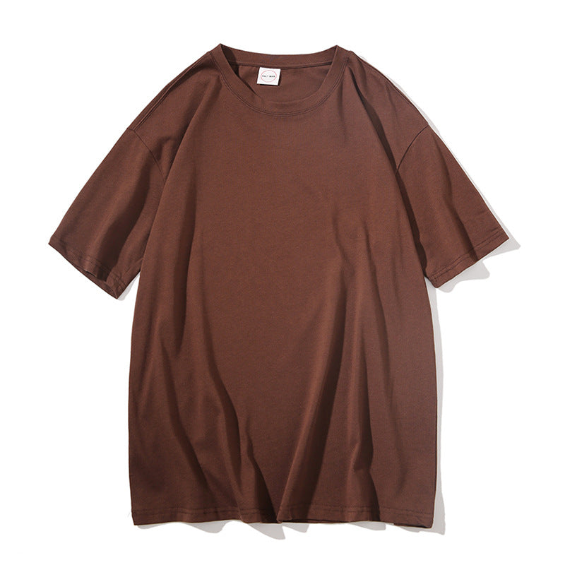Loose Couple All-match Solid Color Round Neck Short Sleeves