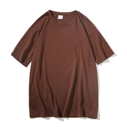 Loose Couple All-match Solid Color Round Neck Short Sleeves