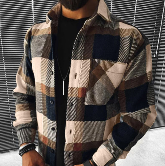 Men's Printed Plaid Woolen Shirt