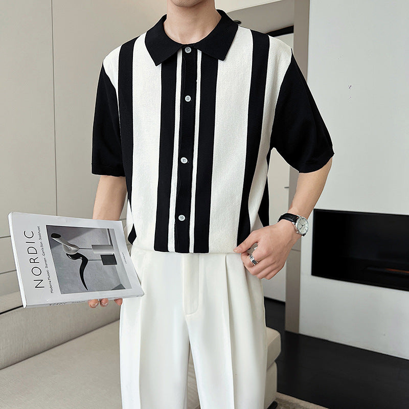 Men's Striped Color Blocking POLO Sweater