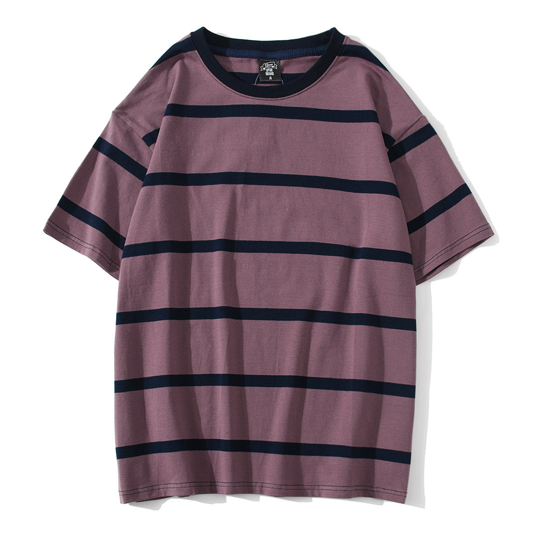 Striped Short-sleeved T-shirt Men's Fashion Simple And Loose