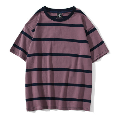 Striped Short-sleeved T-shirt Men's Fashion Simple And Loose
