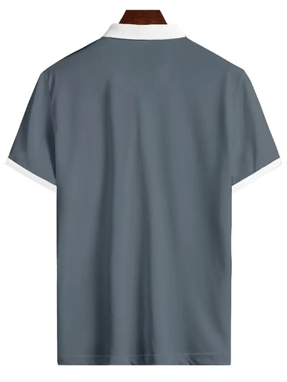 Men's 3D Printed Zipper Short Sleeve Solid Color POLO Top T-shirt