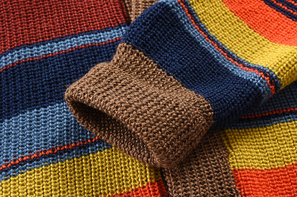 Men's Fashion Color Blocking Lapel Sweater Coat