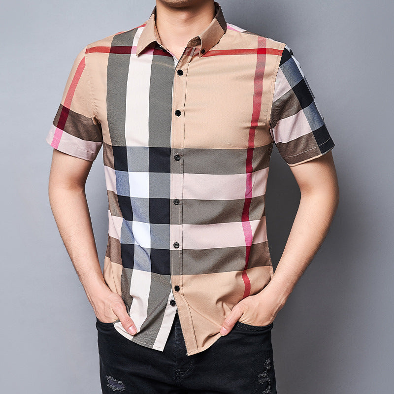 Fashion Check Business Casual Short Sleeve Unisex Check Shirt