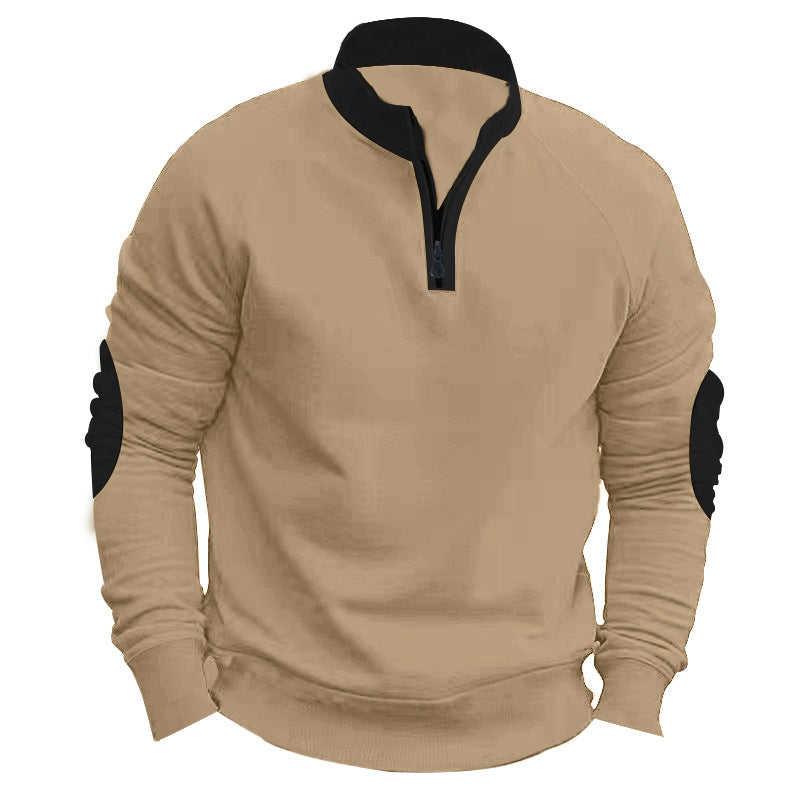 Stand Collar Pullover Half Zip Long Sleeve Coat