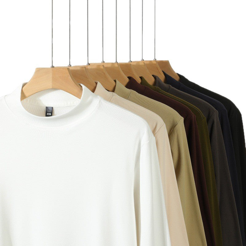 Men's Solid Color Threaded Velvet Half High Neck T-shirt