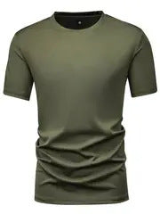 Mens Fashion Sports T-Shirt Casual Stretch Crew Neck