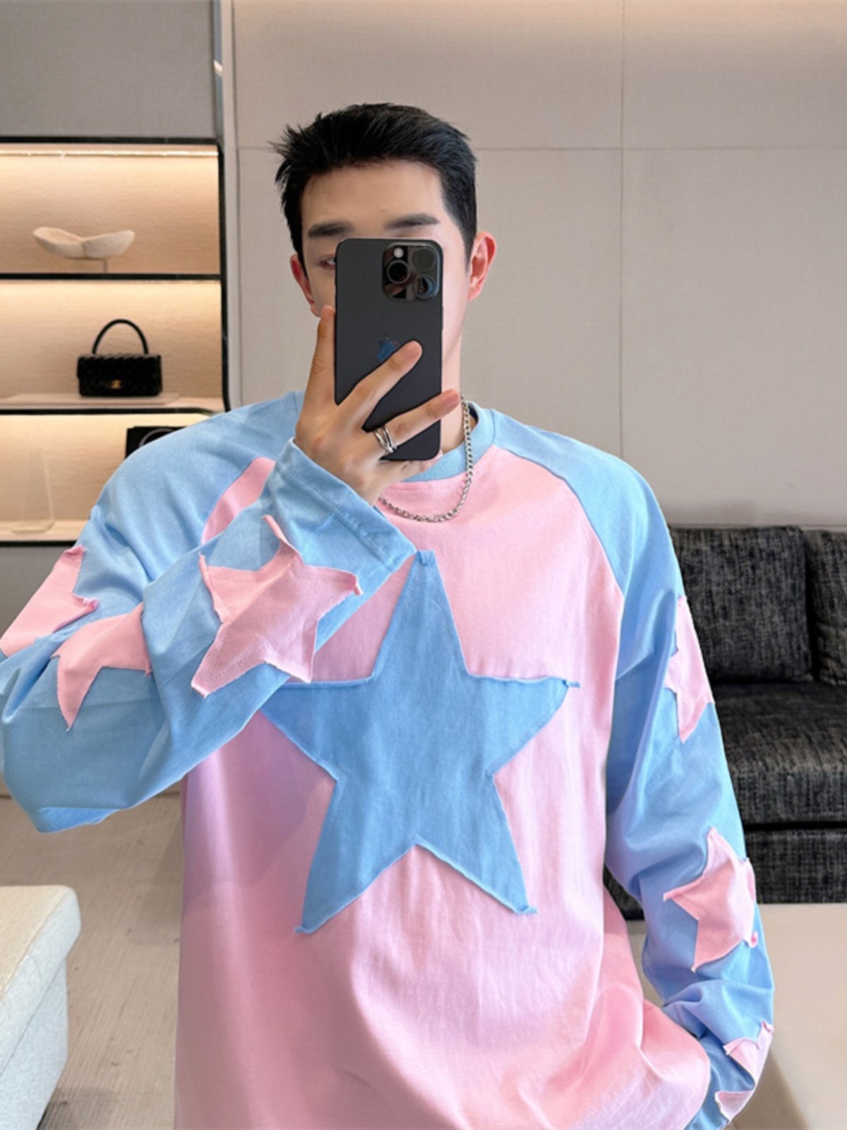 Stylish Long-sleeve Top With A 3D Pentagram Design