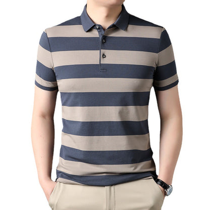 Men's Polo Shirt Short-sleeved Lapel T-shirt Striped Business Casual Lead Basic All-matching