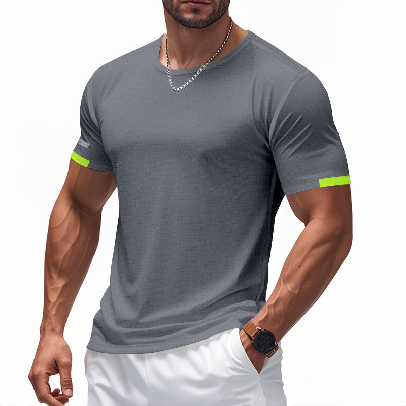 Mesh Ice Silk Short Sleeve Men's Round Neck Solid Color
