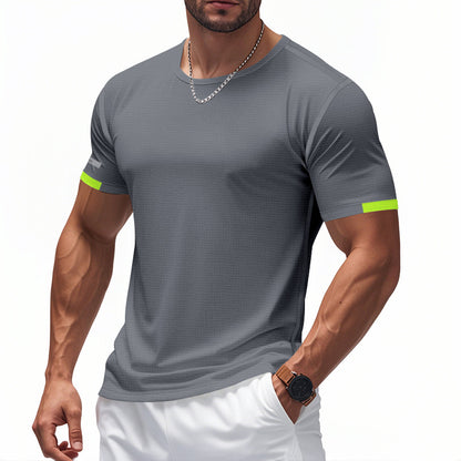 Mesh Ice Silk Short Sleeve Men's Round Neck Solid Color