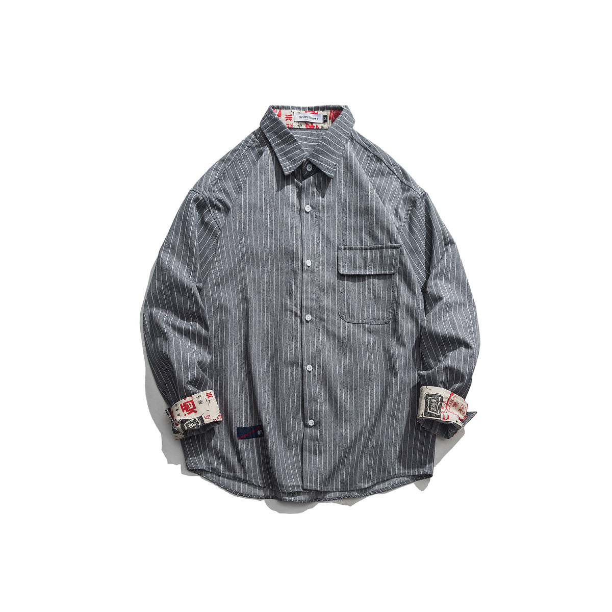 Japanese Retro Vertical Striped Long-sleeved Shirt Men's Trendy Brand Loose Street