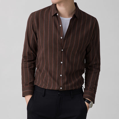 Spring And Autumn Men's Long-sleeved Striped Shirt Light Business
