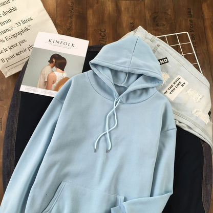 Long Sleeve Solid Color Hooded Sweater Couple
