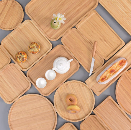 Japanese-style Bamboo Wooden Tray Rectangle Round Cake Pizza Tea Plate