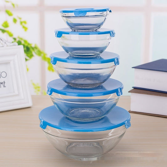 Freshness Five-piece Lunch Box With Lid Fruit Plate Salad Glass Bowl