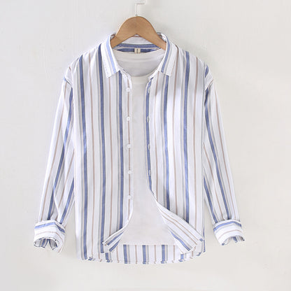 Loose Square Collar Vertical Striped Shirt
