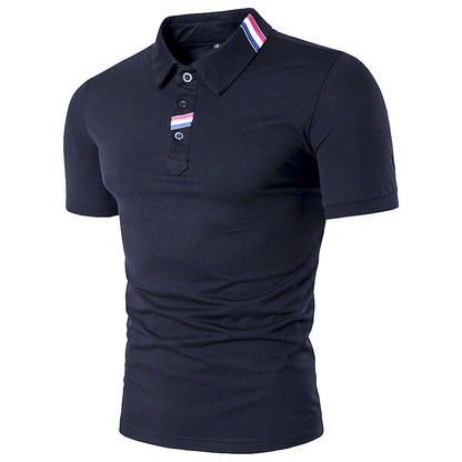 Men's Fashion Polo Shirt Lapel Short Sleeve Ribbon Decorative T-shirt