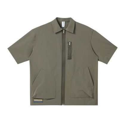 Men's And Women's Retro Solid Color Three-dimensional Pocket Solid Color Short Sleeve