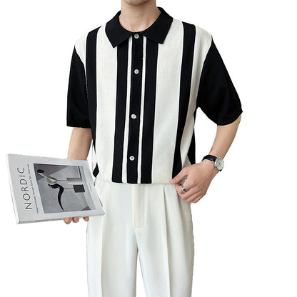 Men's Striped Color Blocking POLO Sweater