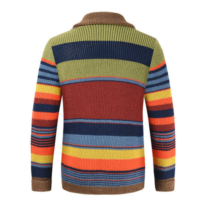 Men's Fashion Color Blocking Lapel Sweater Coat