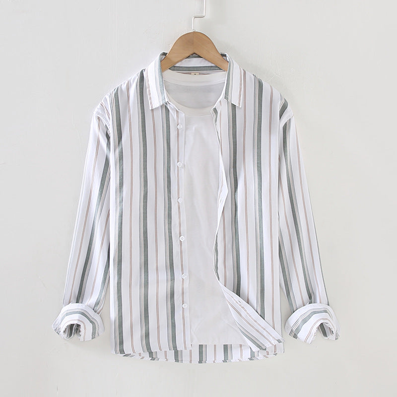 Loose Square Collar Vertical Striped Shirt