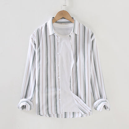 Loose Square Collar Vertical Striped Shirt