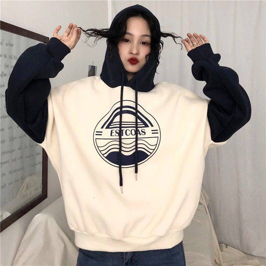 Plus Velvet Western Style Loose Embroidered Hoodie