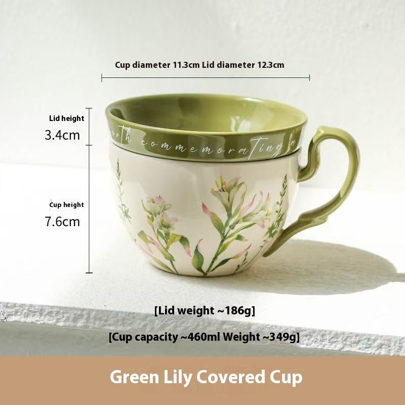 Lily Wind Chimes Creative And Practical Large Capacity With Lid Ceramic Cup