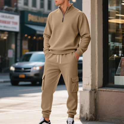 Fleece-lined Thermal Zip-up Men's Athletic Pants Set