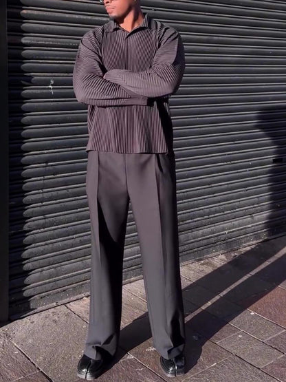Men's Casual Pleated Long-sleeved Top