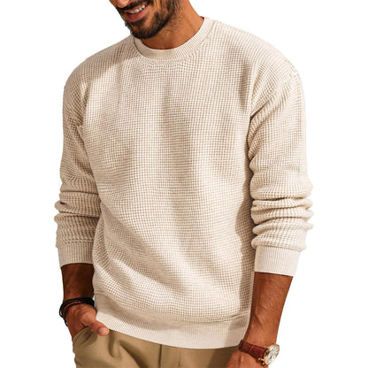 Waffle Round Neck Sweater Pullover Knitted Men's Casual Top