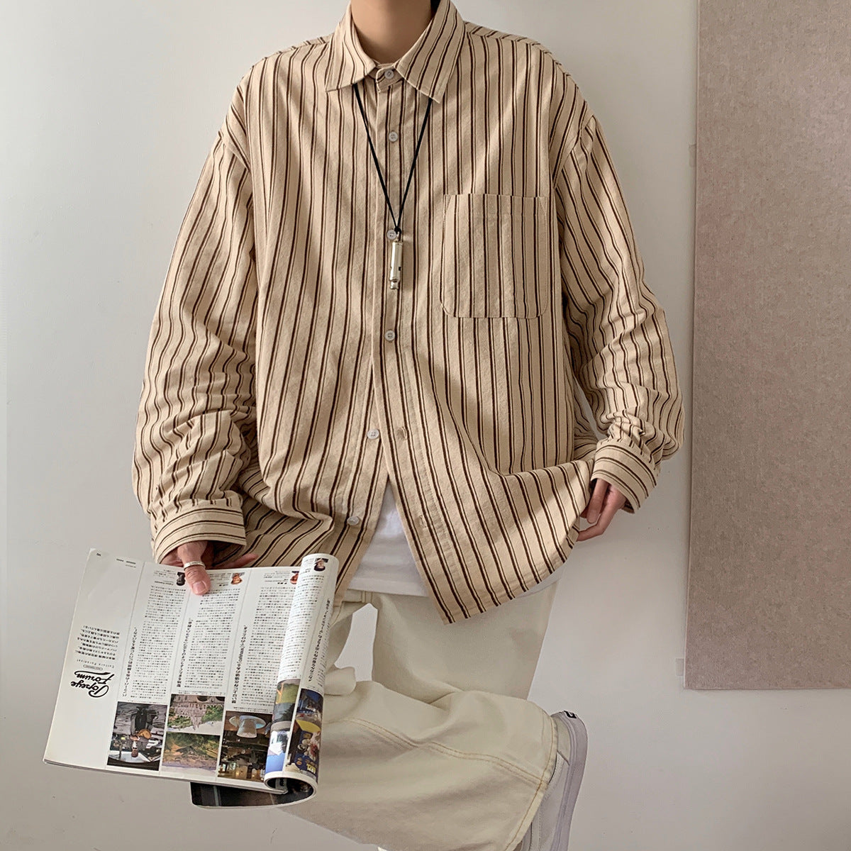 Men's Vintage Striped Long-sleeved Shirt